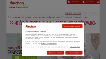 Page d'accueil du site : Auchan Prime Eco Energie