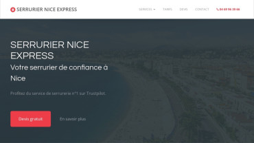Page d'accueil du site : Serrurier Nice Express