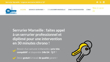 Page d'accueil du site : YB Serrurier 13 Marseille