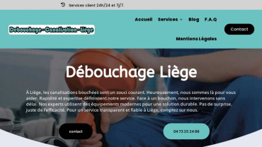 Page d'accueil du site : Débouchage Canalisation Liège