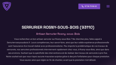 Page d'accueil du site : Serrurierrosnysousbois.fr